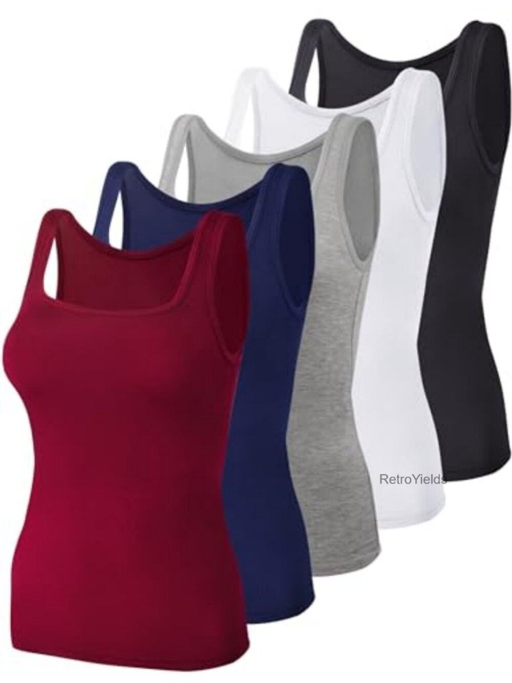 5 Pack Women's Square Neck Tank Tops Sleeveless Undershirt Casual Tanks